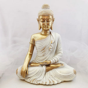 Meditating Buddha | White Gold Statue | Peace & Mindfulness