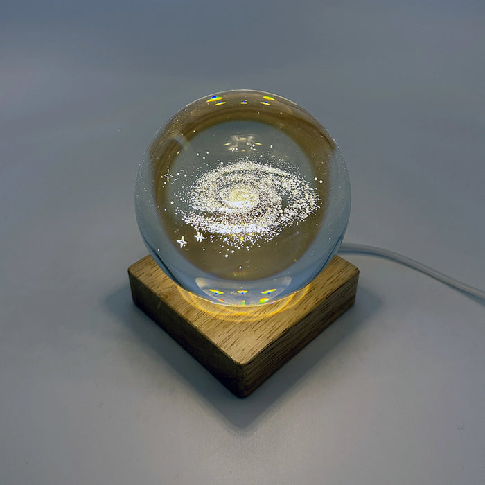Milky Way Glass Ball w. Wooden LED Base