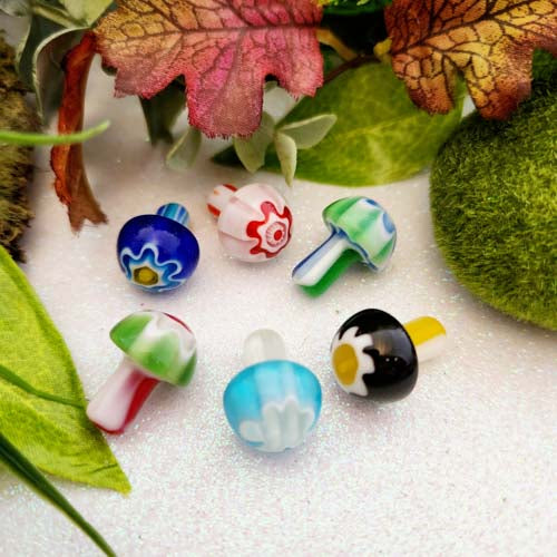 Millefiori Glass Mushroom for your Fairy Garden (assorted colours. approx. 2x1.3cm)
