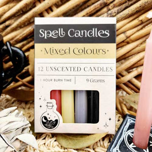 Spell Candles | Mixed Colours | Herbal Magick | 12 Pack | Unscented