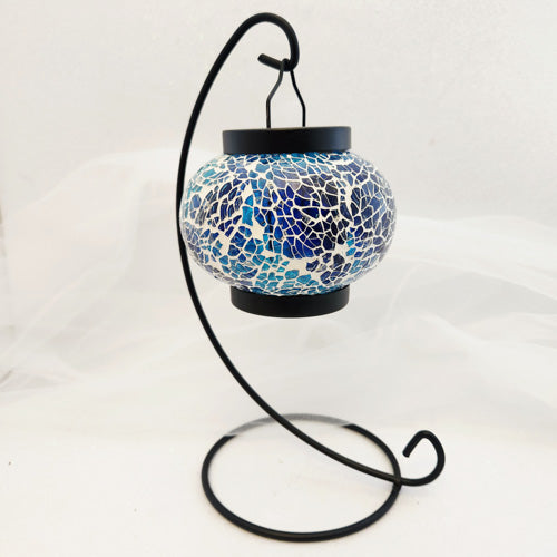 Moody Blues Turkish Mosaic Hanging T-Lite Candle Holder w. LED Candle (approx. 24x15cm)