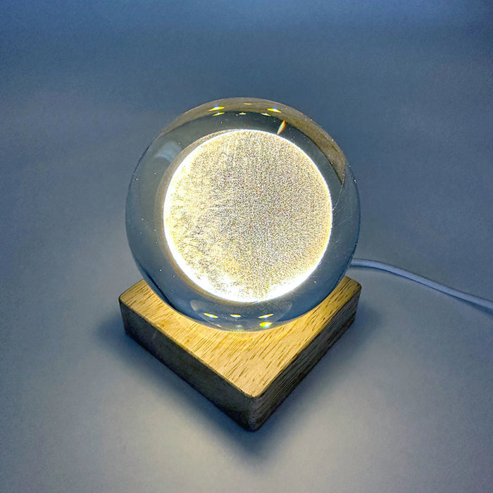 Moon Glass Ball w. Wooden LED Base