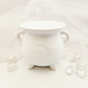 Mystical Moon Cauldron Oil Burner | Ceramic | White