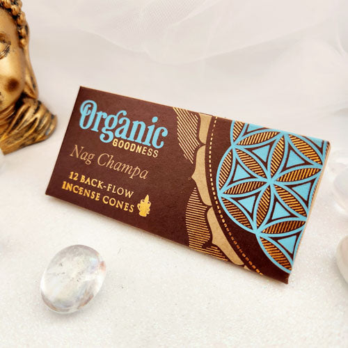 Nag Champa Backflow Incense Cones (Organic Goodness. Pack of 12)