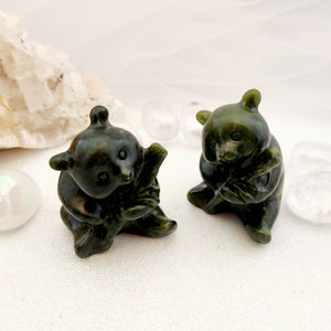 Nephrite Jade Panda Bear w. Bamboo Stalk