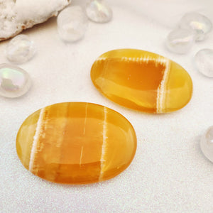 Orange Calcite Flat Palm Stone