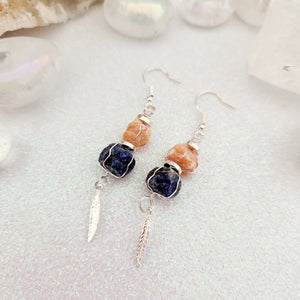 Orchid Calcite & Sodalite w. Feather Charm Earrings