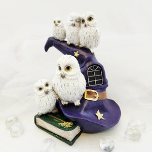 Owl Family on Wizard's Hat w. LED Light