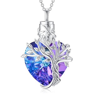 Glass Heart w. Tree of Life Keepsake Memorial Pendant w. Chain (stainless steel)