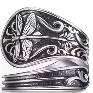 Dragonfly Cuff Ring (silver finish over brass)