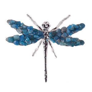 Blue Apatite Chip Dragonfly (approx. 10x8cm. white metal)