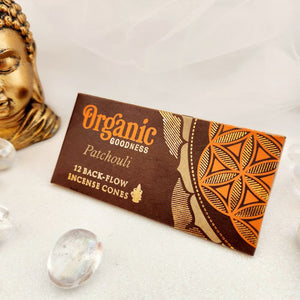 Patchouli Backflow Incense Cones (Organic Goodness. Pack of 12)