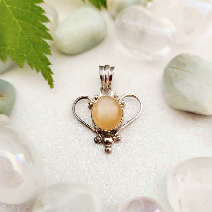 Peach Moonstone Heart Pendant (sterling silver