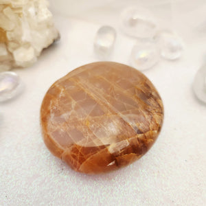 Peach Moonstone Palm Stone