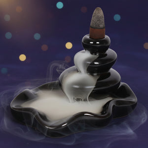 Pebbles Backflow Incense Burner | Ceramic | Backflow Cones | Black | Large