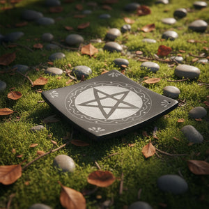 Pentagram Incense Holder | Soapstone | Cones & Sticks | Square | Black & Grey