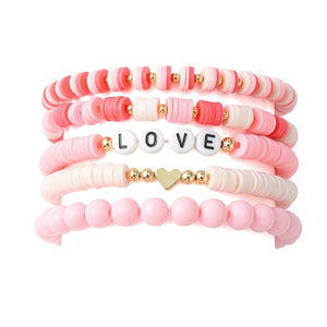Pink Acrylic Love Bracelet Set