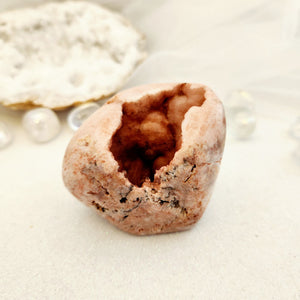 Pink Amethyst druzy free form with mixed polished and natural textures.