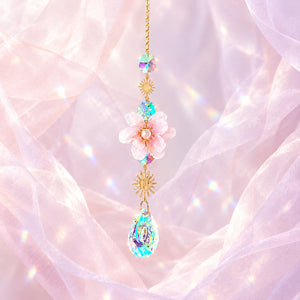 Pink Flower Prism Suncatcher | Teardrop Prism | Window Hanging