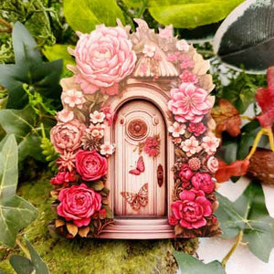 Pink Flower Wooden Fairy Door