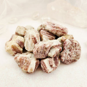 Pink Tourmaline in Quartz crystal rough rock with natural pink inclusions, supporting love and emotional healing