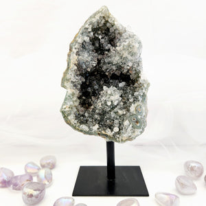 Prasiolite aka Green Amethyst Cluster on Stand