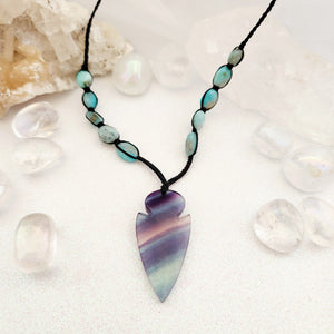 Rainbow Fluorite Arrow Head & Amazonite Wrapped Pendant