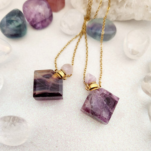 Fluorite Keepsake Pendant . Brass Chain & Findings