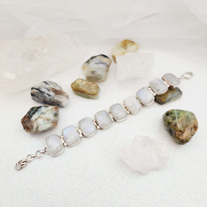 Rainbow Moonstone Bracelet, Silver