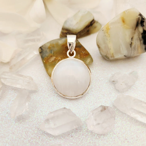 Rainbow Moonstone Circular Pendant (sterling silver)