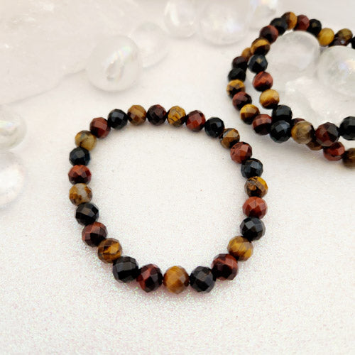 Red, Gold & Blue Tiger's Eye Faceted Bead Bracelet (assorted)