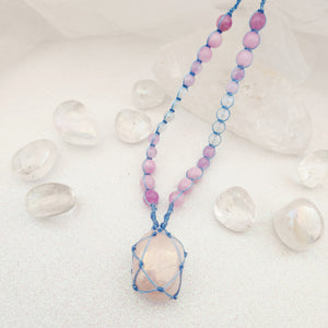 Rose Aura Quartz Wrapped Pendant