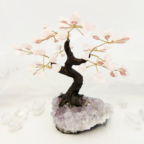 Rose Quartz Crystal Tree on Amethyst Cluster Base (approx. 17x18.7cm)