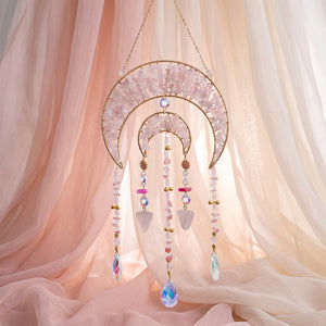 Rose Quartz Double Moon | Prism Suncatcher | Window Hanging