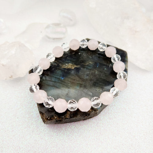 Rose Quartz & Glass Faceted Bracelet (assorted)