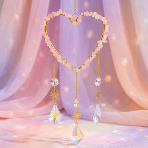 Rose Quartz Heart Sun | Prism Suncatcher | Window Hanging