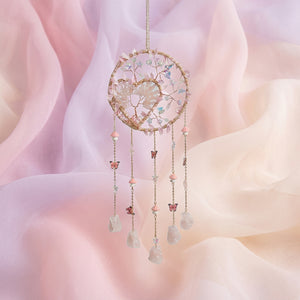 Rose Quartz Heart Tree of Life | Crystal Suncatcher | Window Hanging