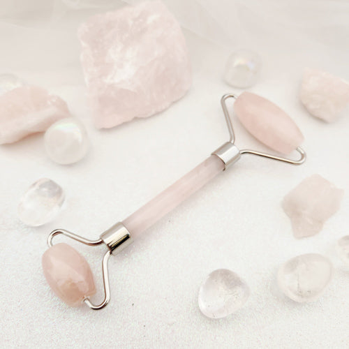 Rose Quartz Massage Roller (silver metal)