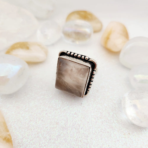 Rose Quartz Square Ring (silver plated. pre-loved by Riny)