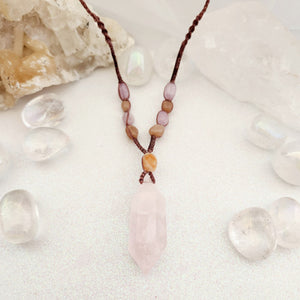 Rose Quartz & Sunstone Wrapped Pendant