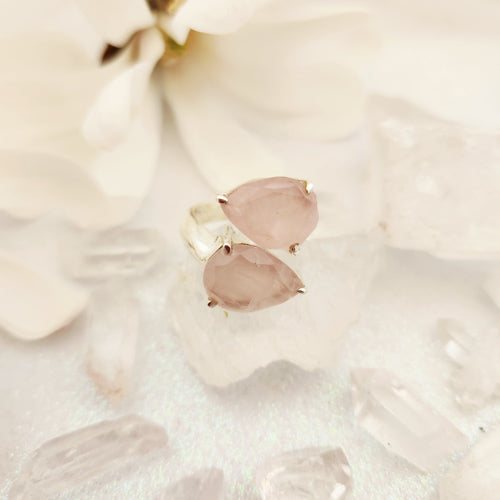 Rose Quartz Twin Tear Drop Ring (sterling silver)
