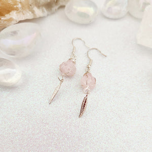 Rose Quartz w. Feather Charm Earrings