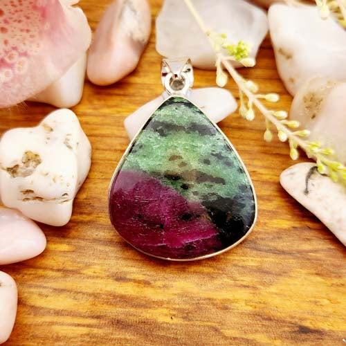 Ruby in Zoisite Tear Drop Pendant (sterling silver)