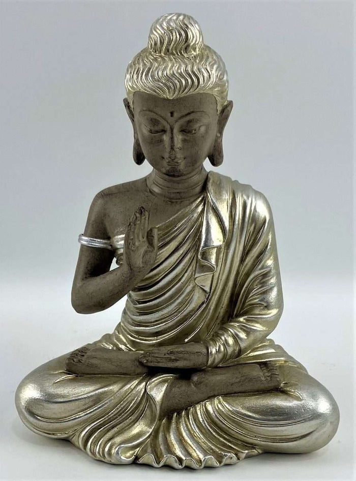 Silver & Brown Meditating Buddha (approx. 15.5x12cm)