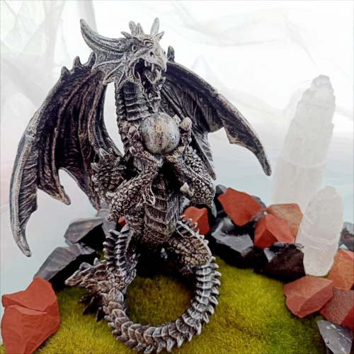 Silver Dragon Holding Orb (approx. 20x17.5cm)