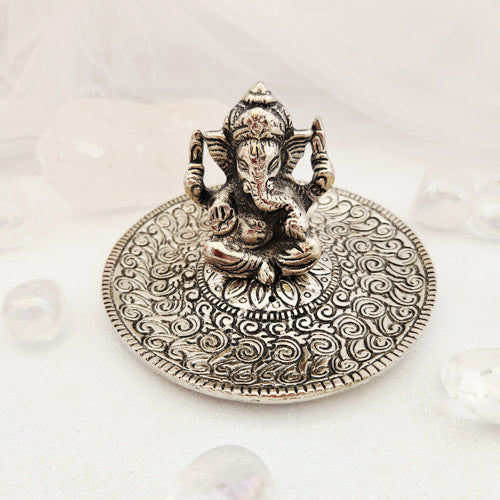 Silver Metal Ganesh Incense Holder (approx. 10cm)