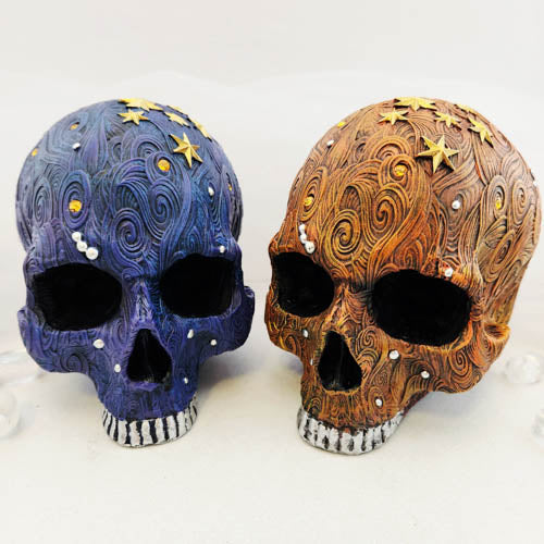 Skull w. Swirls & Stars (blue or orange. approx. 12x16cm)