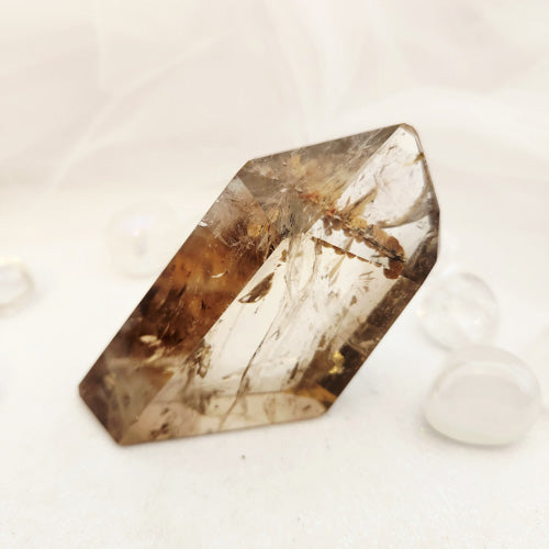 Smoky Quartz Polished Point w. Inclusions (approx. 6.7x8.3cm)