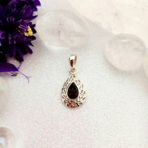 Smoky Quartz Tear Drop Pendant w. Filigree Setting