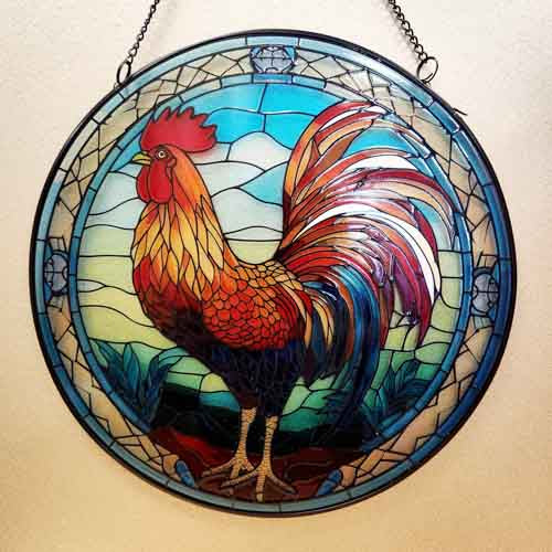 Stained Glass Rooster Hanging